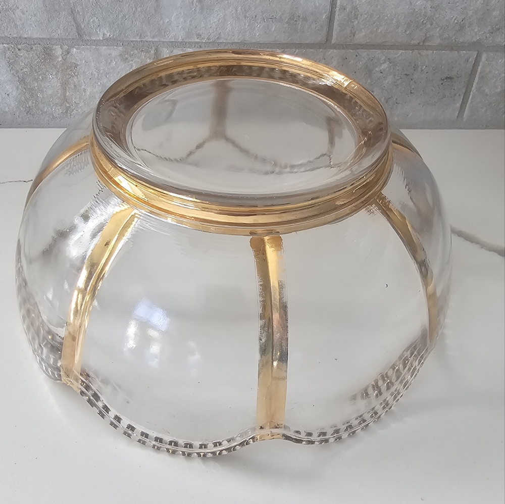 Antique Gold Tone Rimmed Riverside Glass Master Berry Bowl - Picture 2 of 5